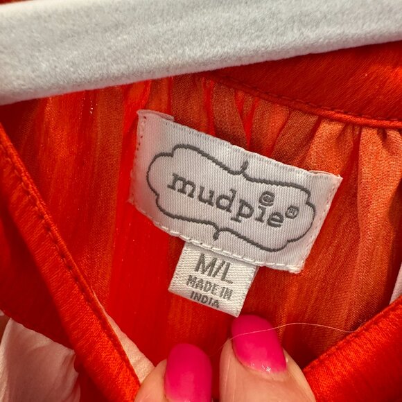 Women's MUD PIE Maxi Tie at Neck Orange PolkaDot Satin Crepe M/L NWOT - Picture 9 of 9